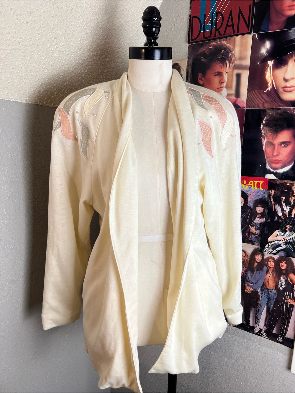 Cream Open-Front Embellished Women's Cardigan
